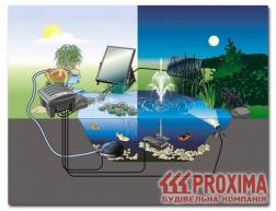 Энергонезависимая система автономного электроснабжения системы очистки, освещения, подсветки, аэрации озера или пруда с активным искусственным ручьём. Солнечная батарея на садовом участке.
